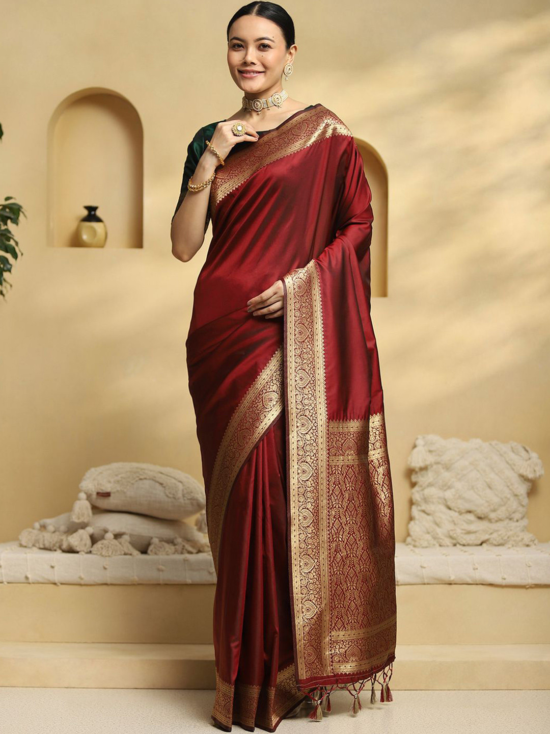 Mitera Woven Embellished Pure Silk Kanjivaram Saree with  Blouse