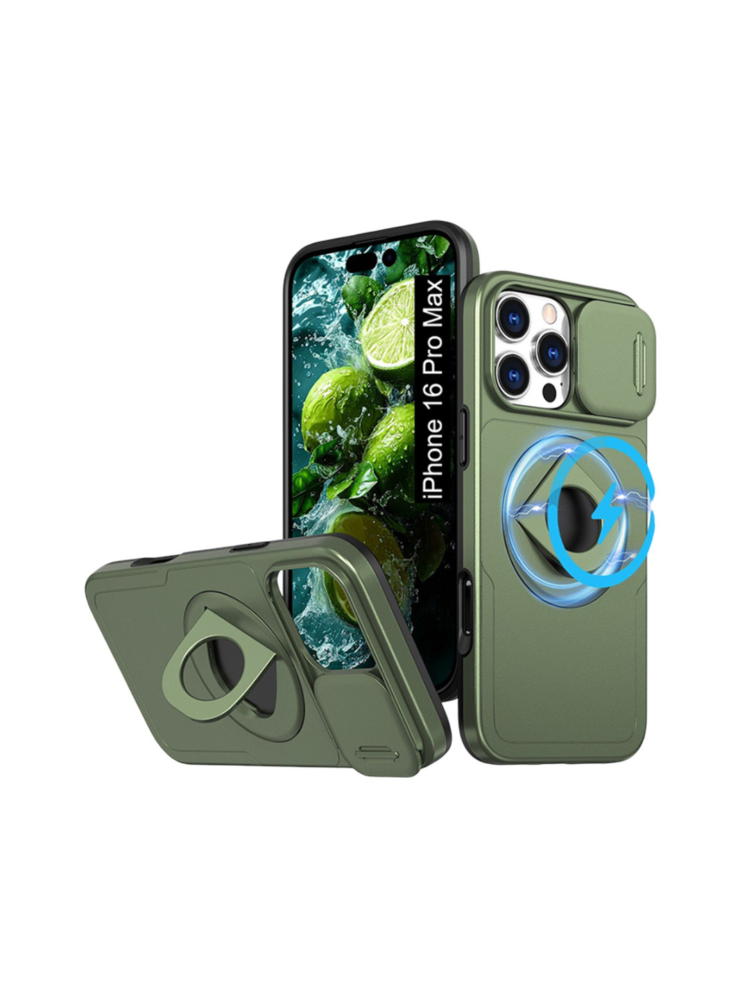 Luxury Kase iPhone 16 Pro Max Mag-Safe Shockproof Rugged Back Case with Ring Kickstand