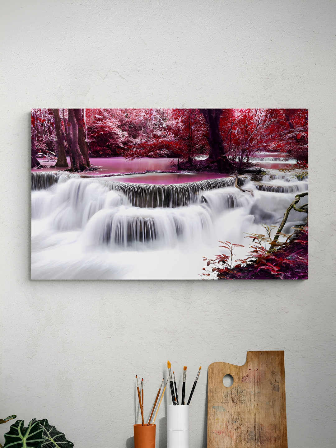 Tushaco Handicrafts White & Purple Waterfall Canvas Wall Art
