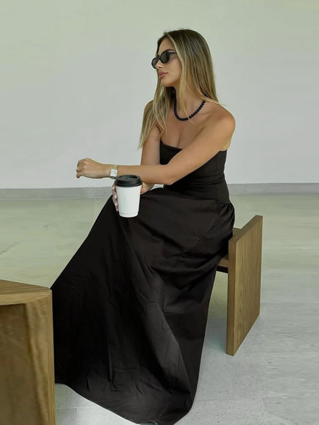 KPOP Women Strapless Flared Bandeau Maxi Dress