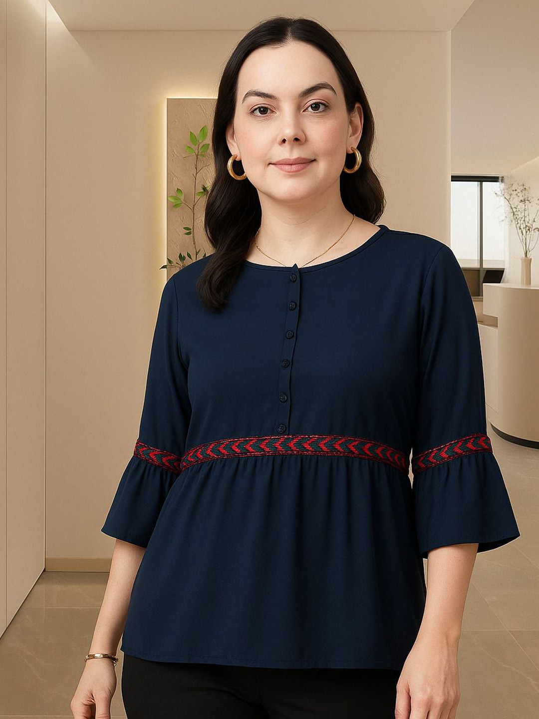 Style Quotient Women Lace Inserts Bell Sleeve Peplum Top