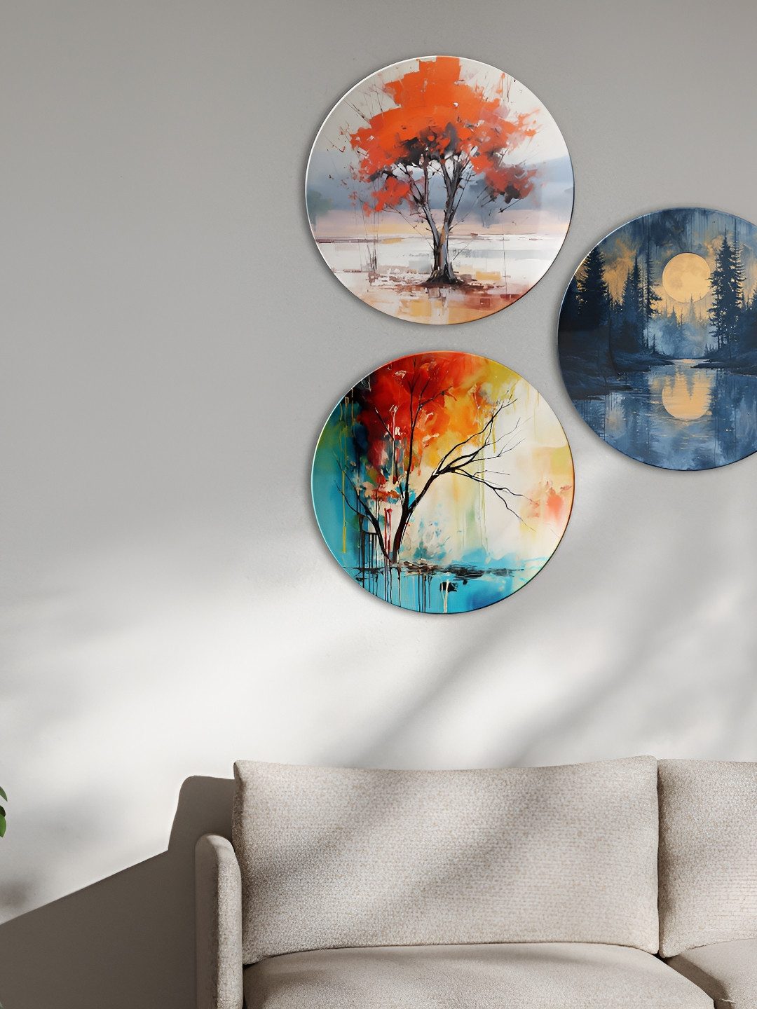 THE QUIRKY HOME Ocean and Swan Designs Ceramic Bohemian Glossy Hall 3Pcs Wall Plates-9.8In