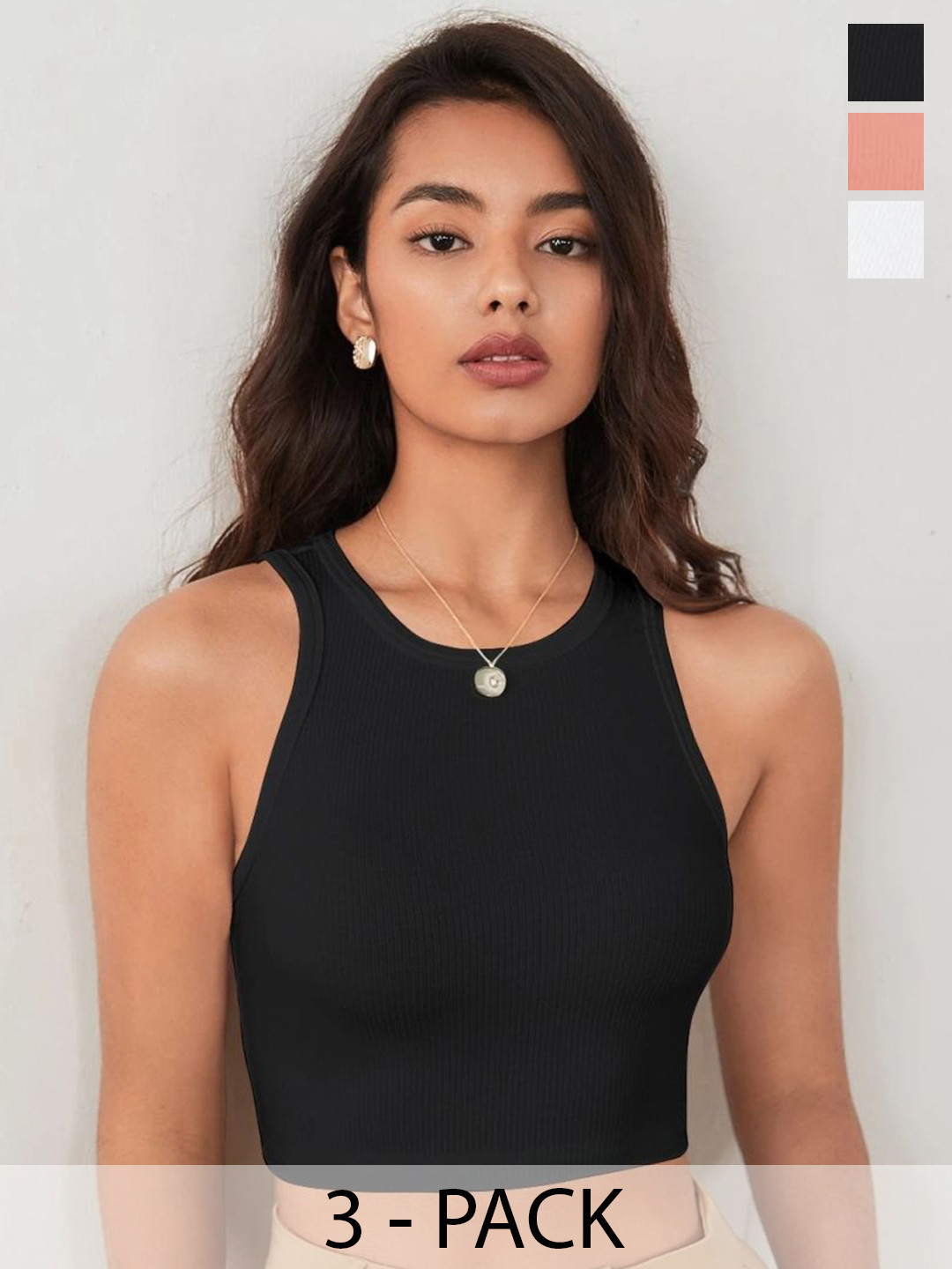 BAESD Pack Of 3 Lycra Sleeveless Stretch Fit Tank Crop Tops