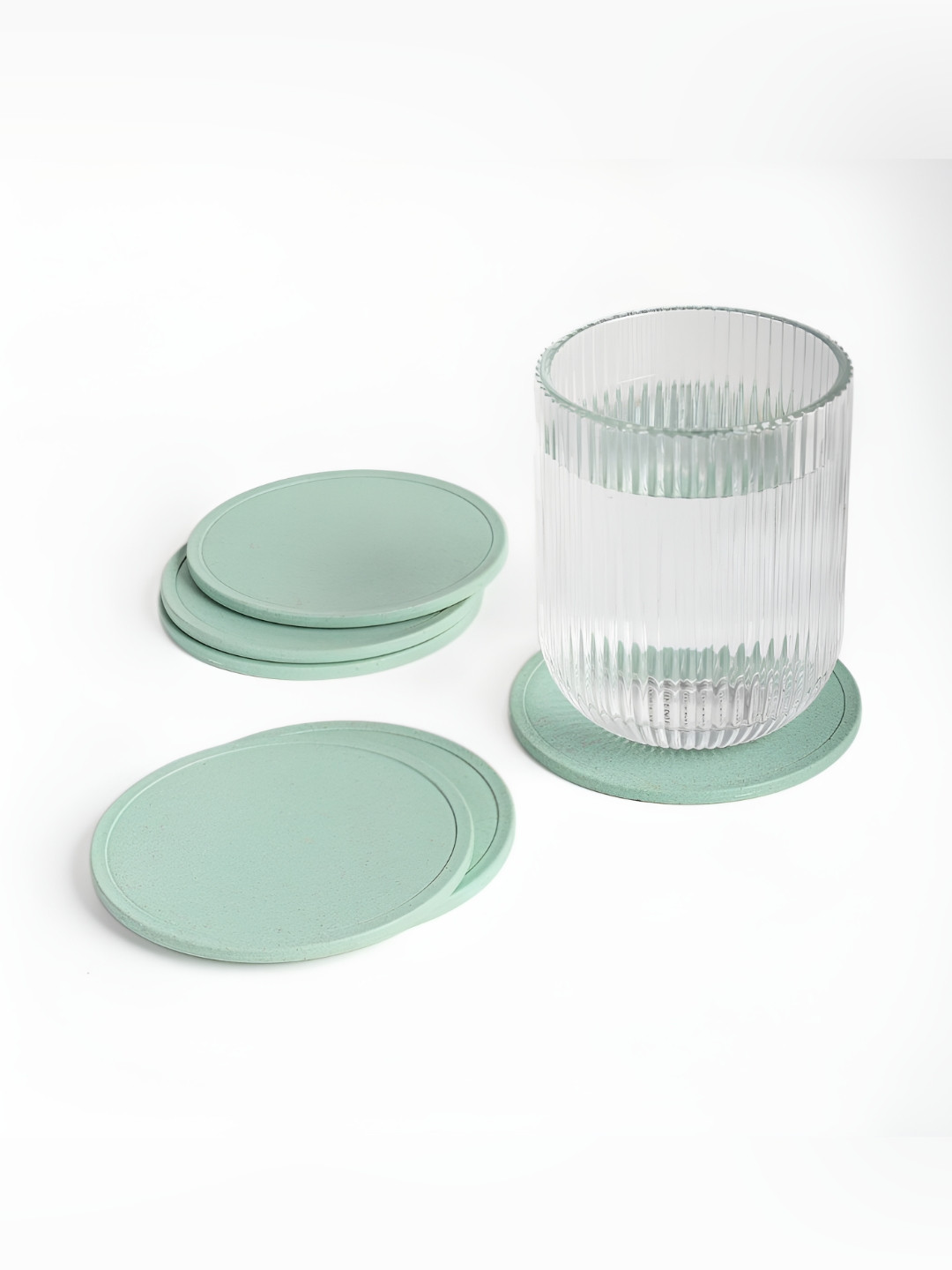 IRIDA NATURALS 6-Pcs Green Rice Husk & Bamboo Fibre Round Coaster Set