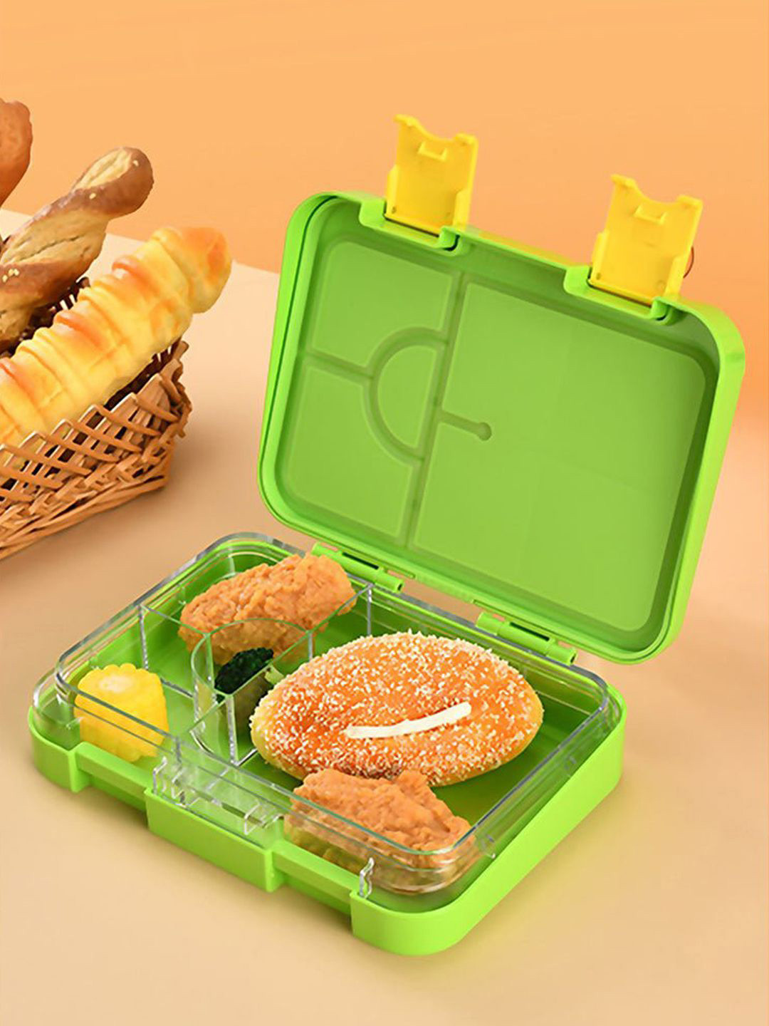 Little Surprise Box LLP Kids Green & Yellow Dinosaur Volacano Bento Lunch Box