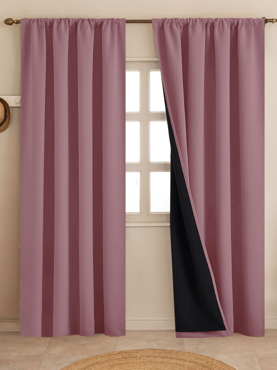HOMEMONDE Black Lavender 2 Pieces Blackout Window Rod Pocket Curtains
