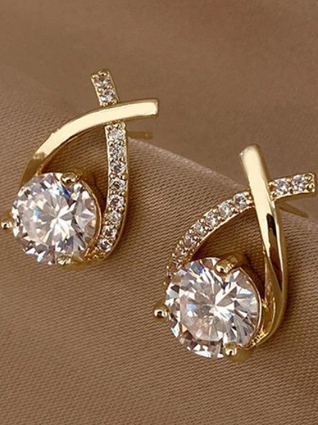 AKISON JEWELS Alloy Gold Oval Drop Earrings With Artificial stone