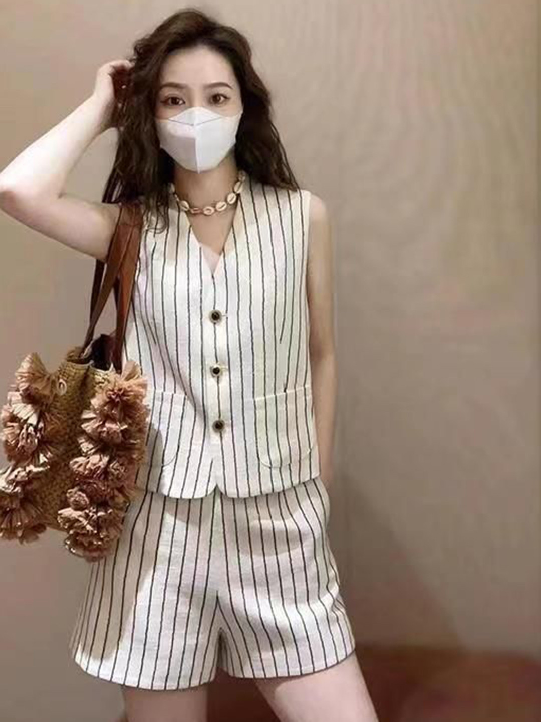 Miss Mosa By Akanksha  White Tarly Striped Summer Coord Set