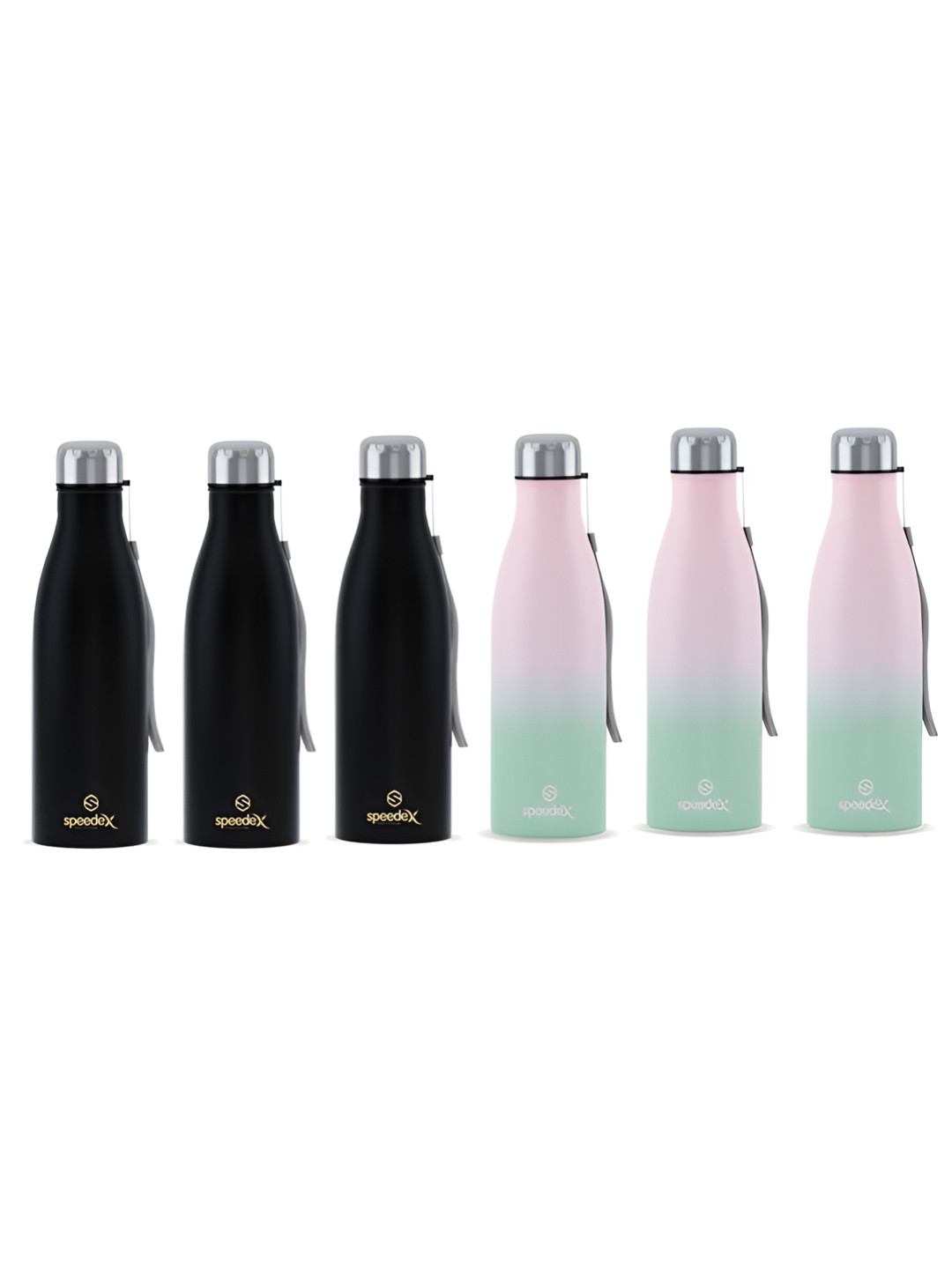 Speedex Pink, Sea Green & Black 6 Pieces Stainless Steel Water Bottles 1 L Each