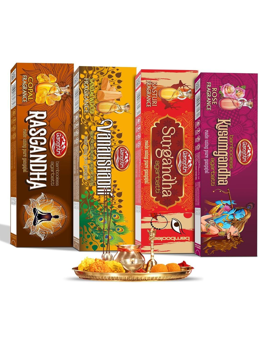 Gangotri Set Of 4 Vanaushadhi Kusumgandha Surgandha & Rasgandha Incense Sticks