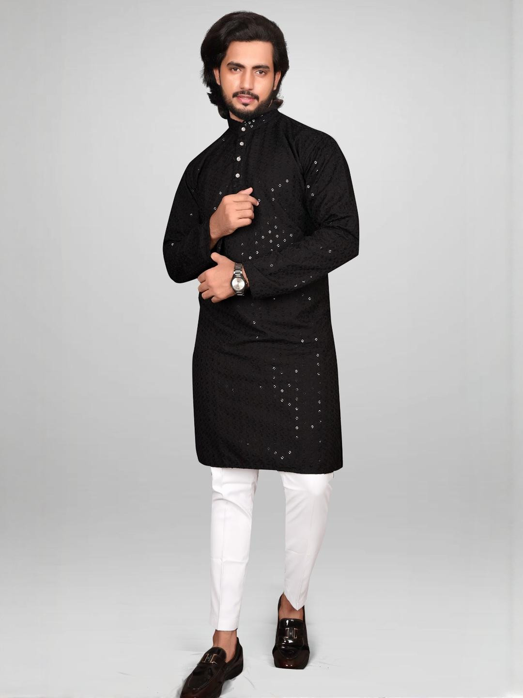 Alankrit Men Black Kurtas