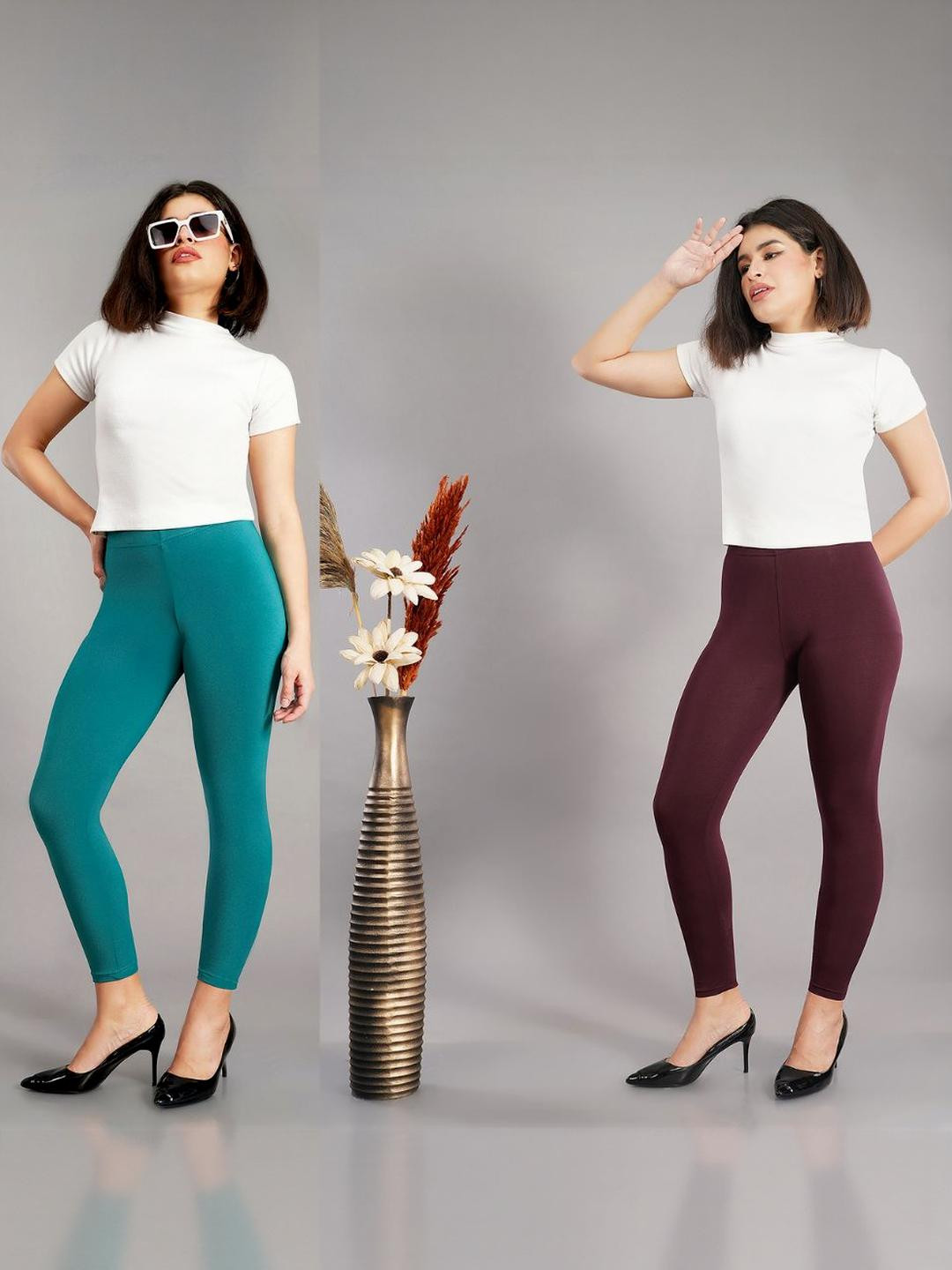 Avaasa Buy Shruthi Green & Maroon Viscose Rayon Ankle Length Leggings