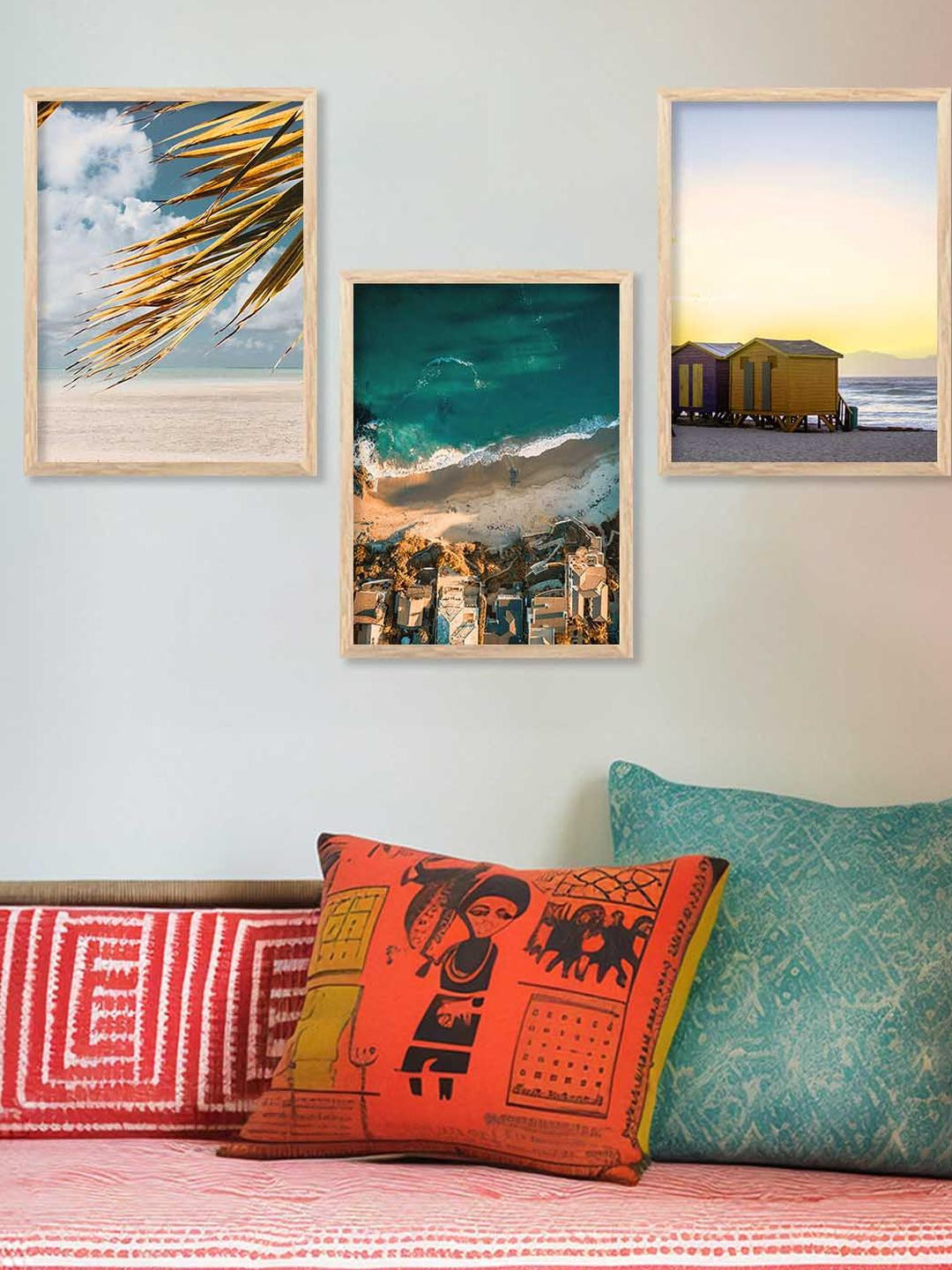 WALLLANE Brown 3 Piece Wood Coastal Wall Paintings