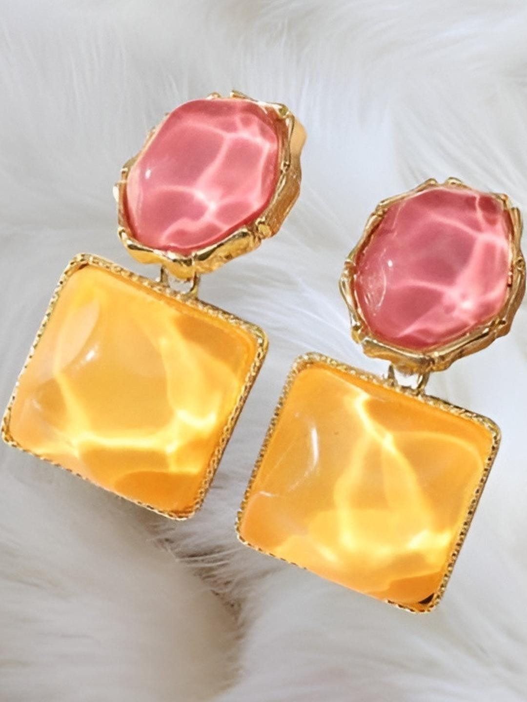 AKISON JEWELS Gold-Toned Pink and Yellow Crystals Earrings