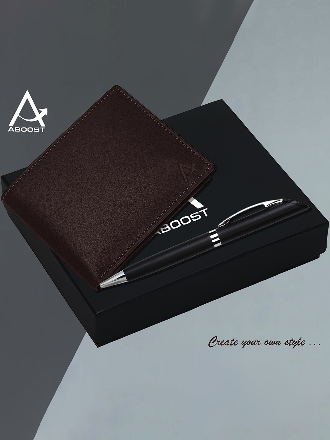 ABOOST Men Accessory Gift Set of RFID Protected Wallet & Pen
