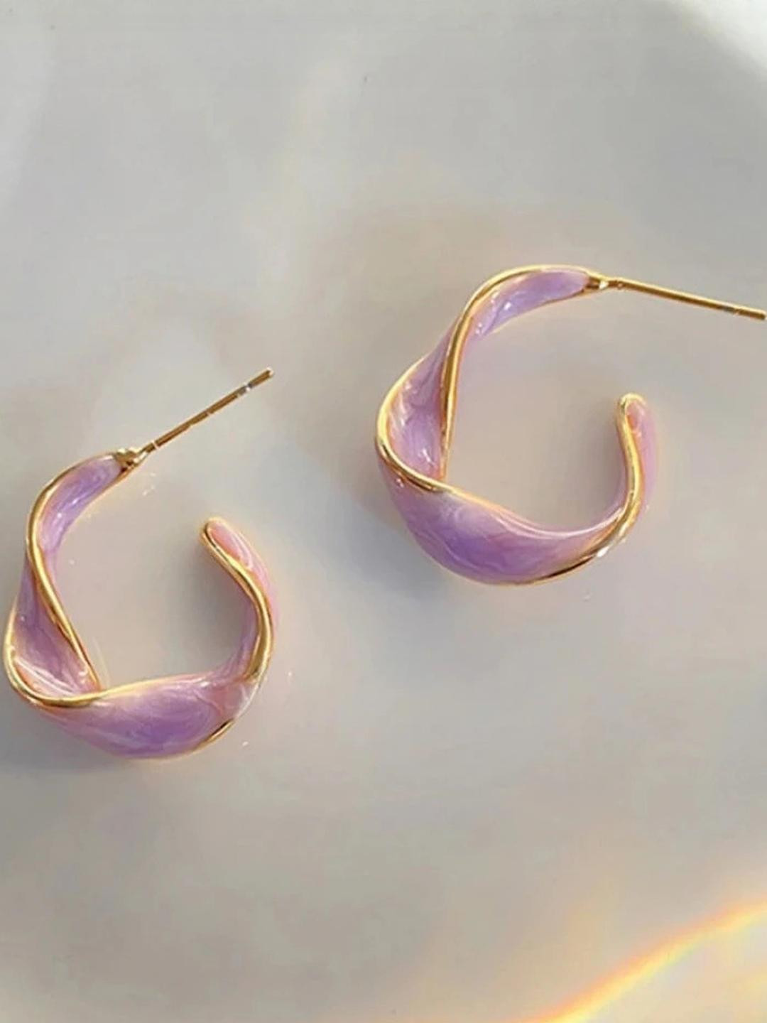 AKISON JEWELS Women Purple Gold-Plated Western Hoop Earrings