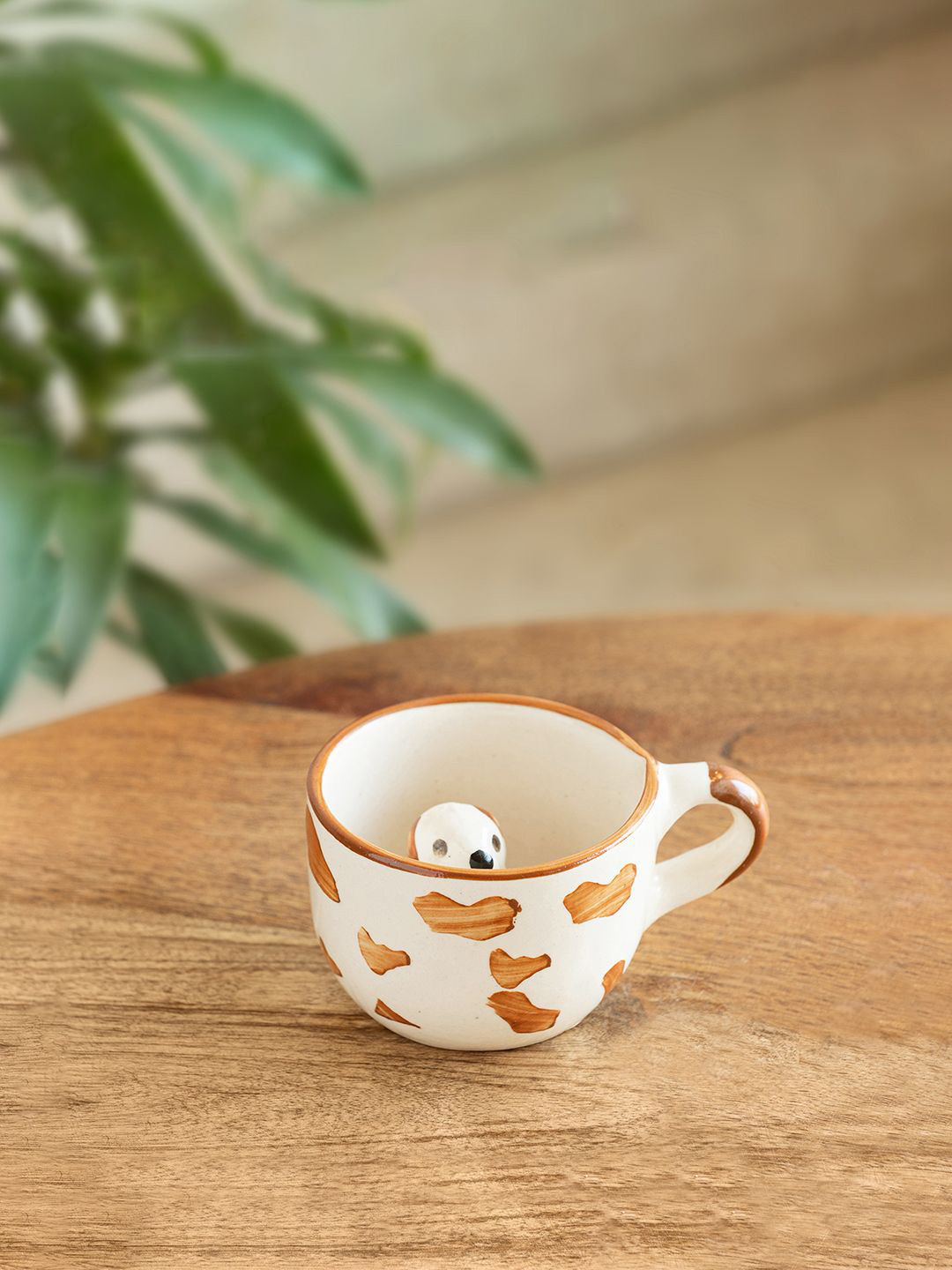 ExclusiveLane White & Brown Printed Puppy Surprise Ceramic Glossy Cup