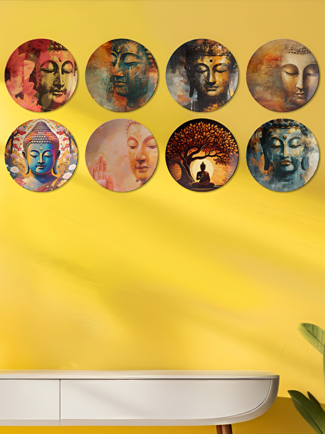 THE QUIRKY HOME A Buddha Gallery Crafted Ceramics Glossy Hall 8Pcs Wall Plates-10In