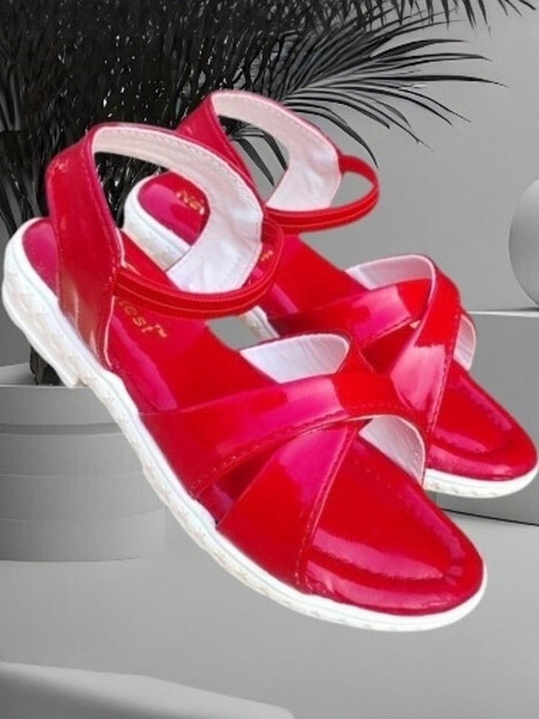 NEW LATEST Girls Red Leather Comfort Sandals