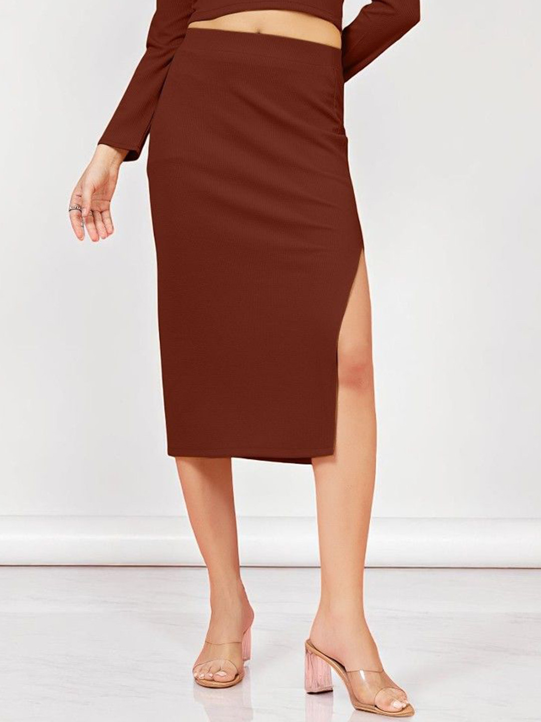 OOMPH! FACTOR Side Slit Pencil Midi Skirt