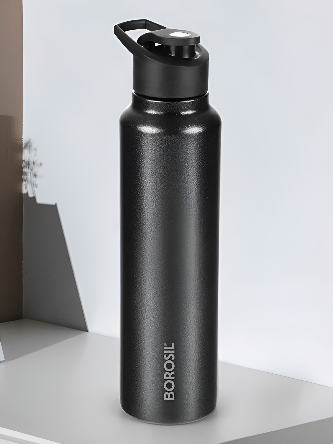 BOROSIL Black Typography Printed Stainless Steel Tip Open Water Bottle 840ml