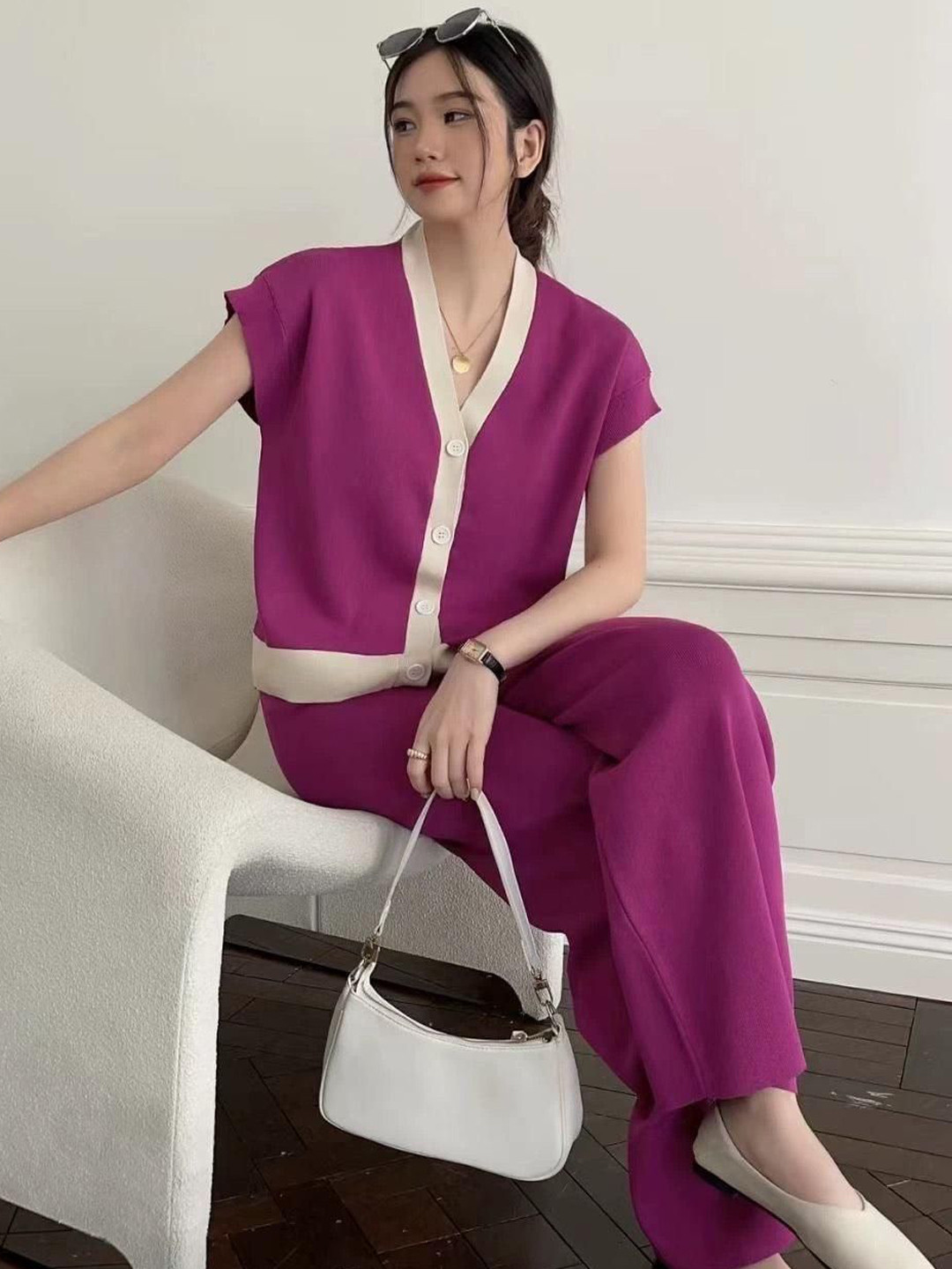 Miss Mosa By Akanksha  Pink Congo Knitted Co-ord Set