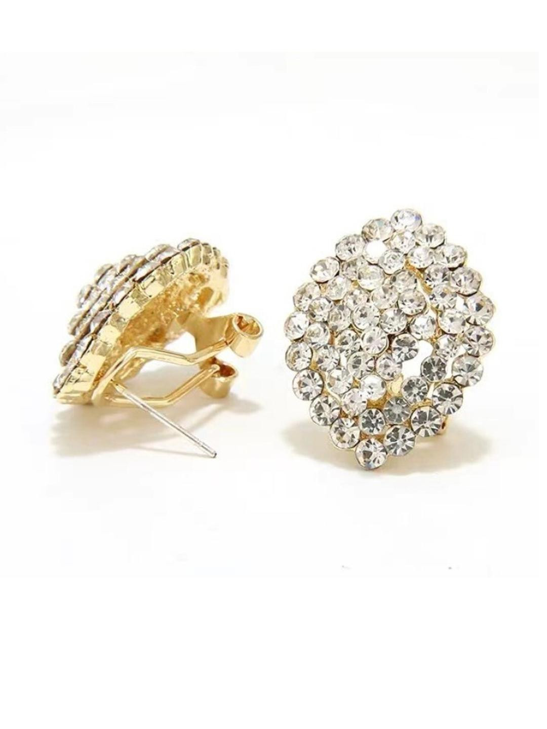 AKISON JEWELS Women Gold-Plated Alloy Crystals Oval Insert Studs Earrings