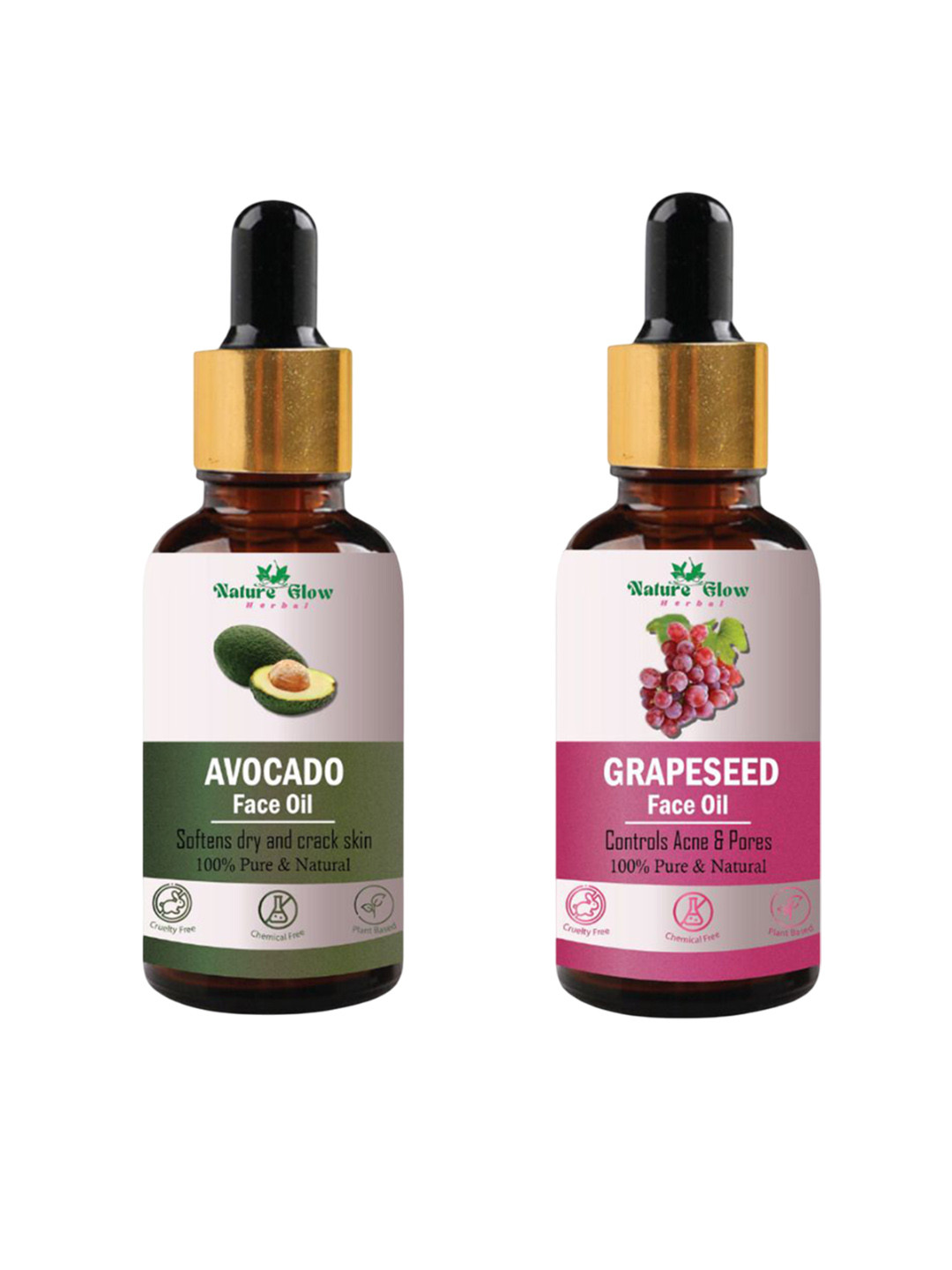 Nature Glow Herbal Set Of 2 Avocado & Grapeseed Facial Oil- 15 ml Each