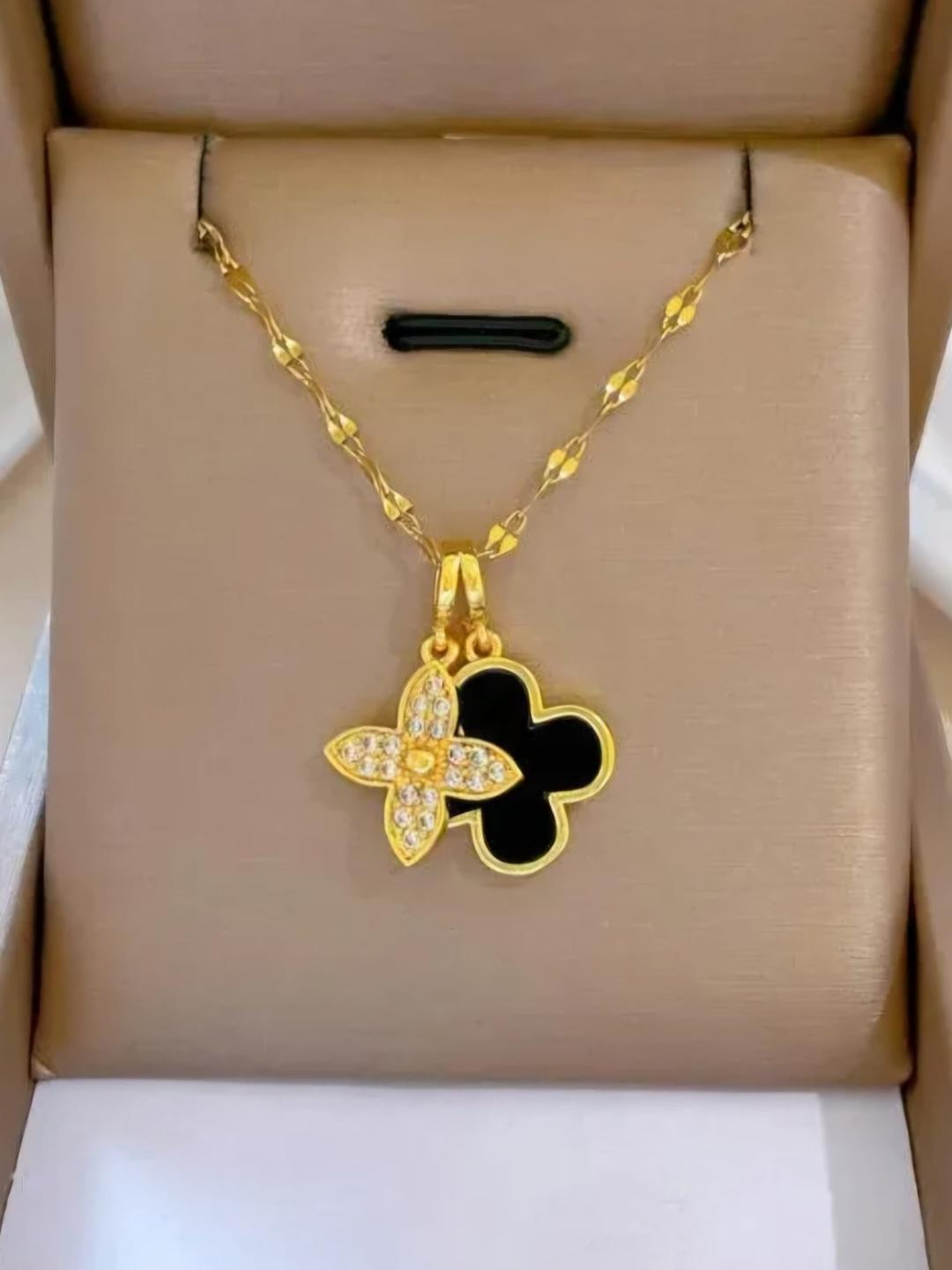 Khusha Creations Gold-Plated Women Black Dual Charm Pendant Necklace