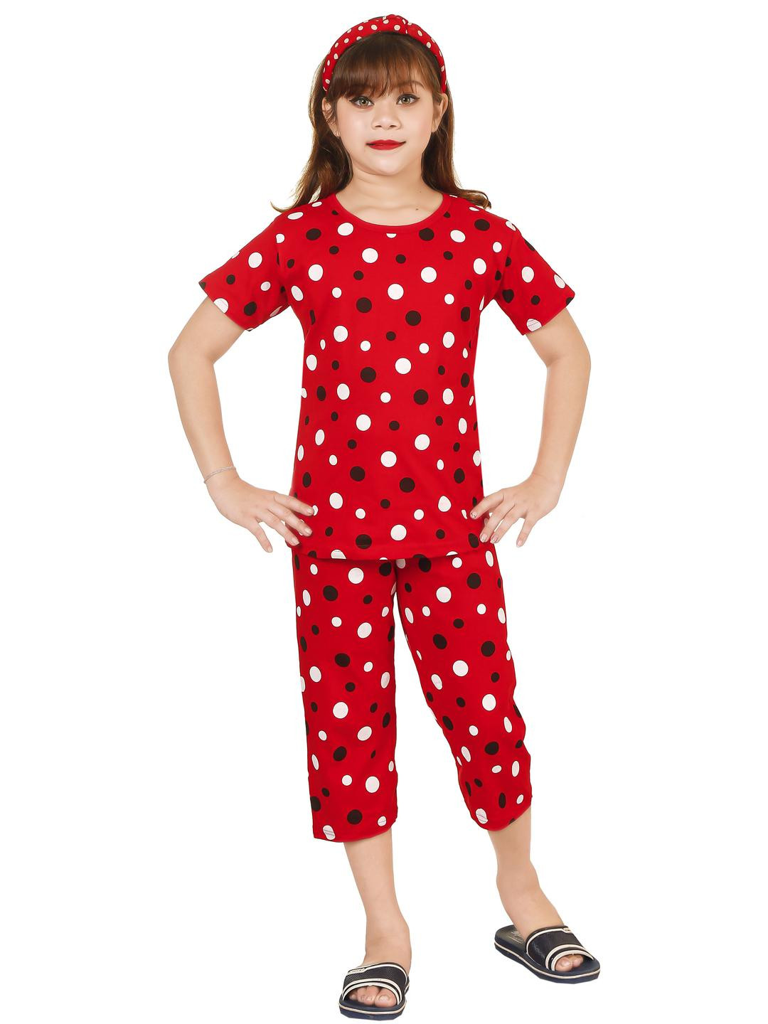 KJD Girls Girls Polka Dots Printed Night suit