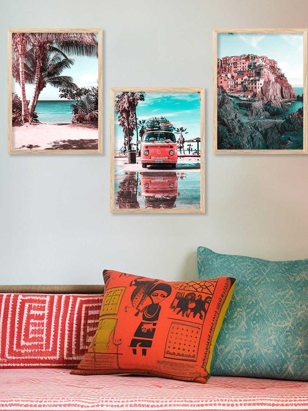 WALLLANE 3 Piece Wood Scenery Wall Paintings