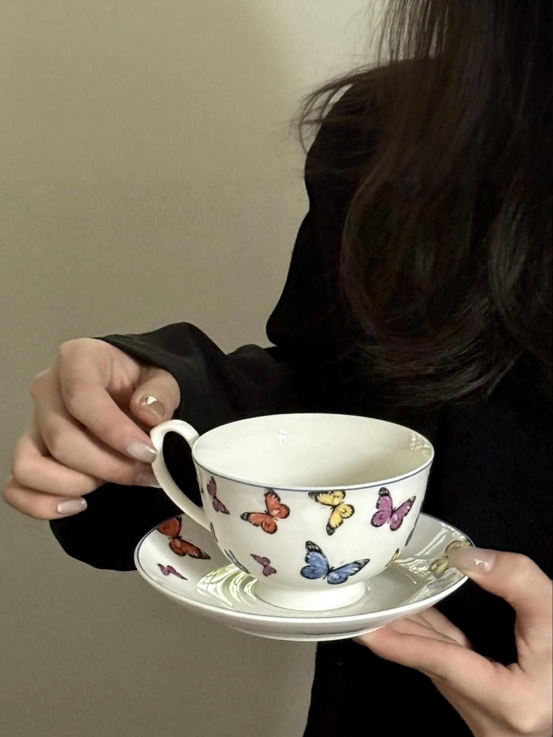 Peppy Little Things White & Blue Printed Ceramic Glossy Cups