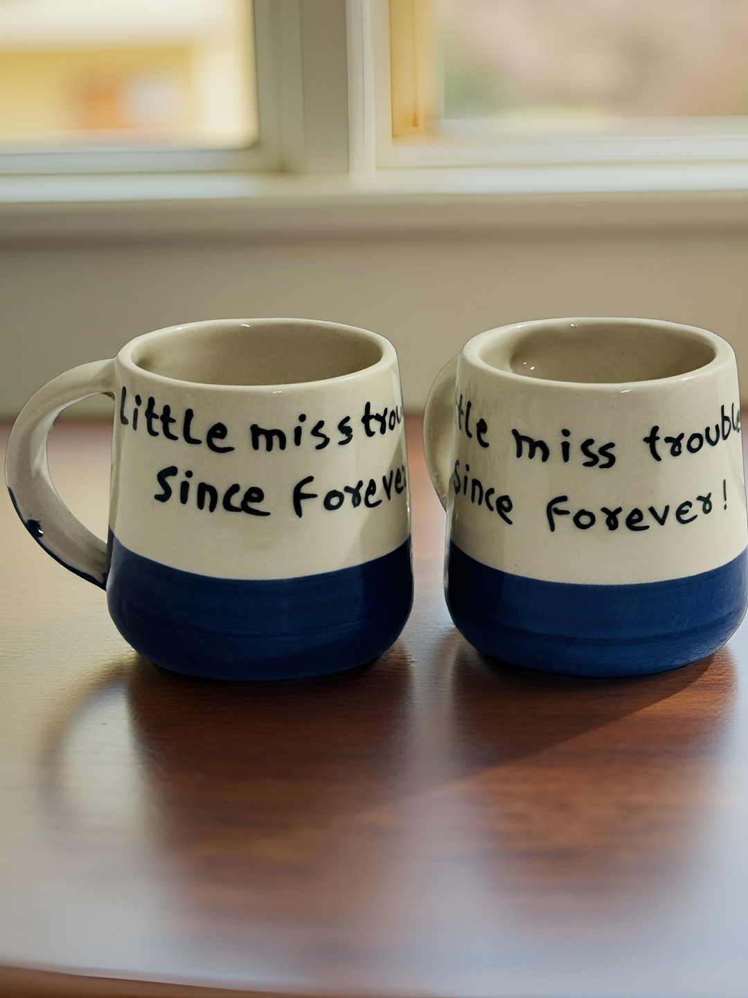 Lupaava White & Blue Handcrafted and Hand Painted Printed Ceramic Glossy Cups and Mugs