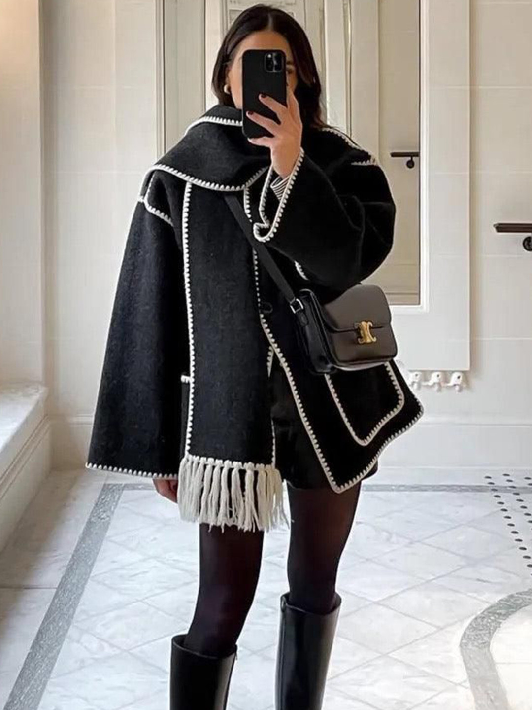 Miss Mosa By Akanksha  Women Oversized Woolen Jacket with Scarf