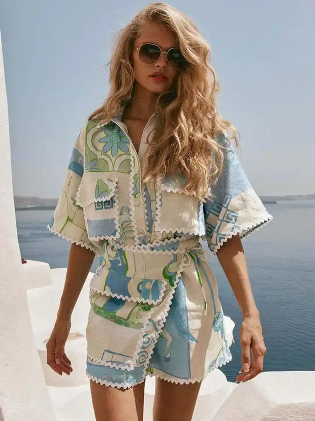 Miss Mosa By Akanksha  Beige Trixie Printed Summer Coord