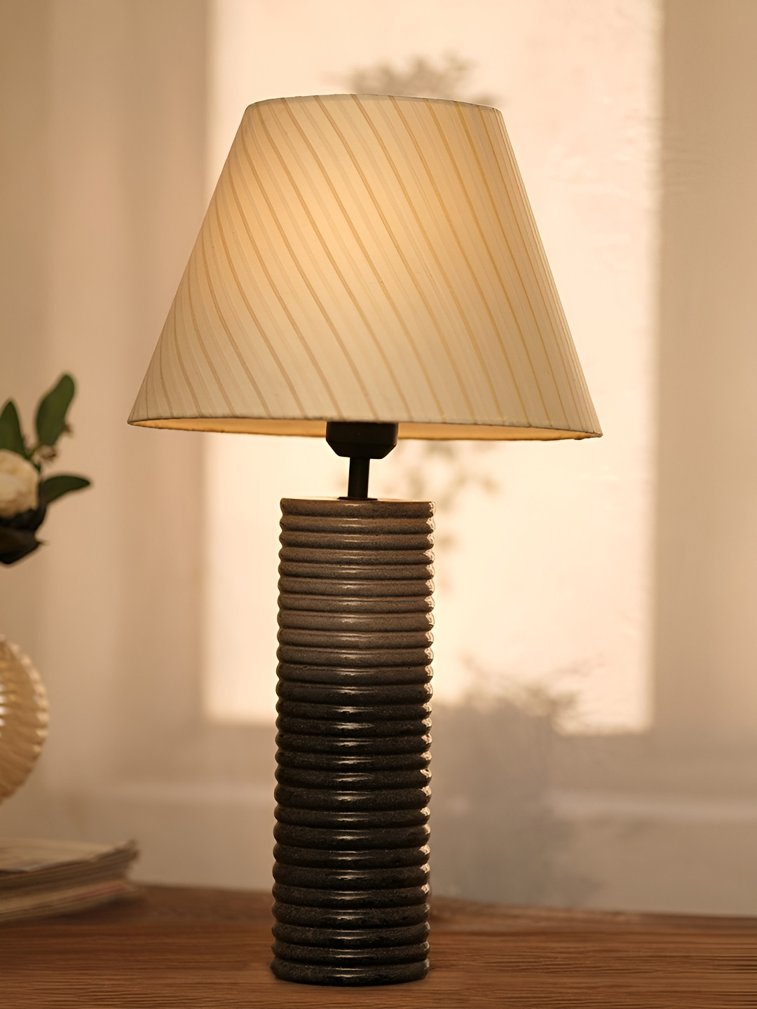 JAYPORE Brown & Grey Textured Glass Frusturical Shaped Table Lamp