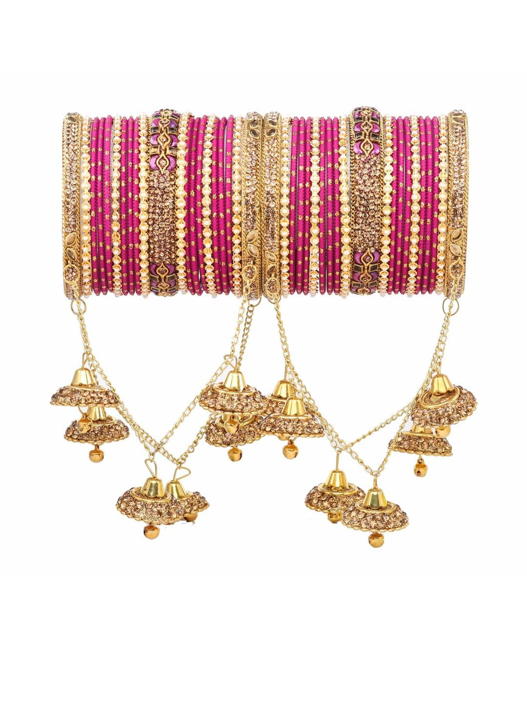 GLIKA Set of 42 Pink & Gold-Toned Latkan Bangles
