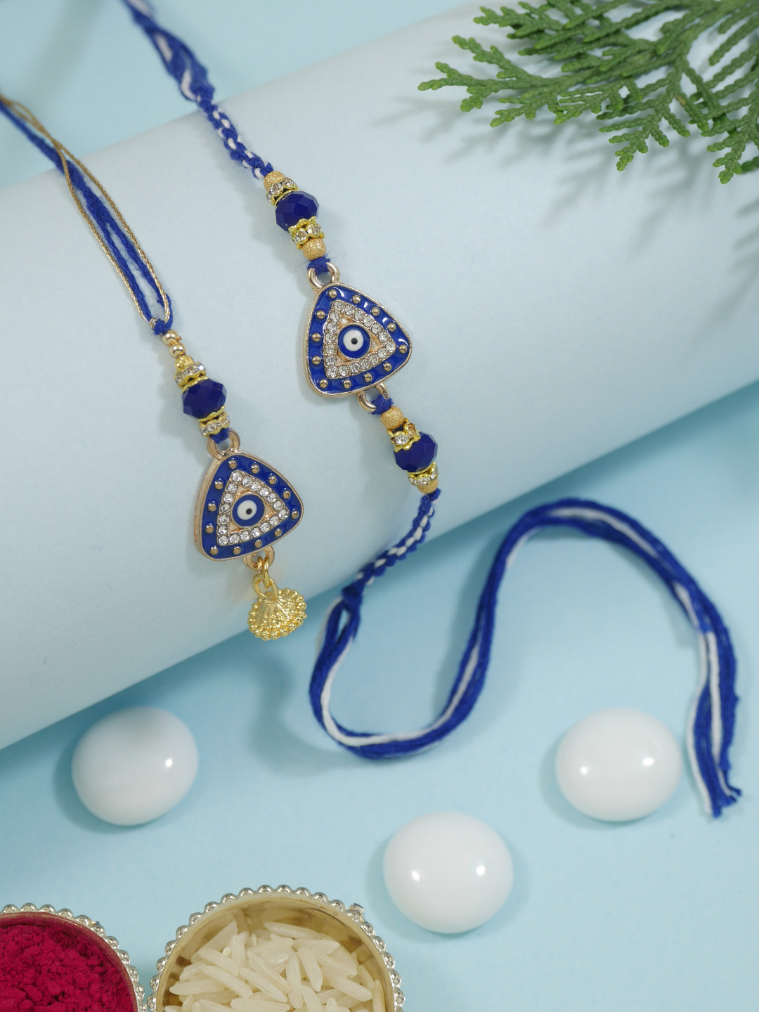 I Jewels Designer Set O f 2 Trendy Evil Eye Hanging Bhaiya Bhabhi Lumba Rakhi