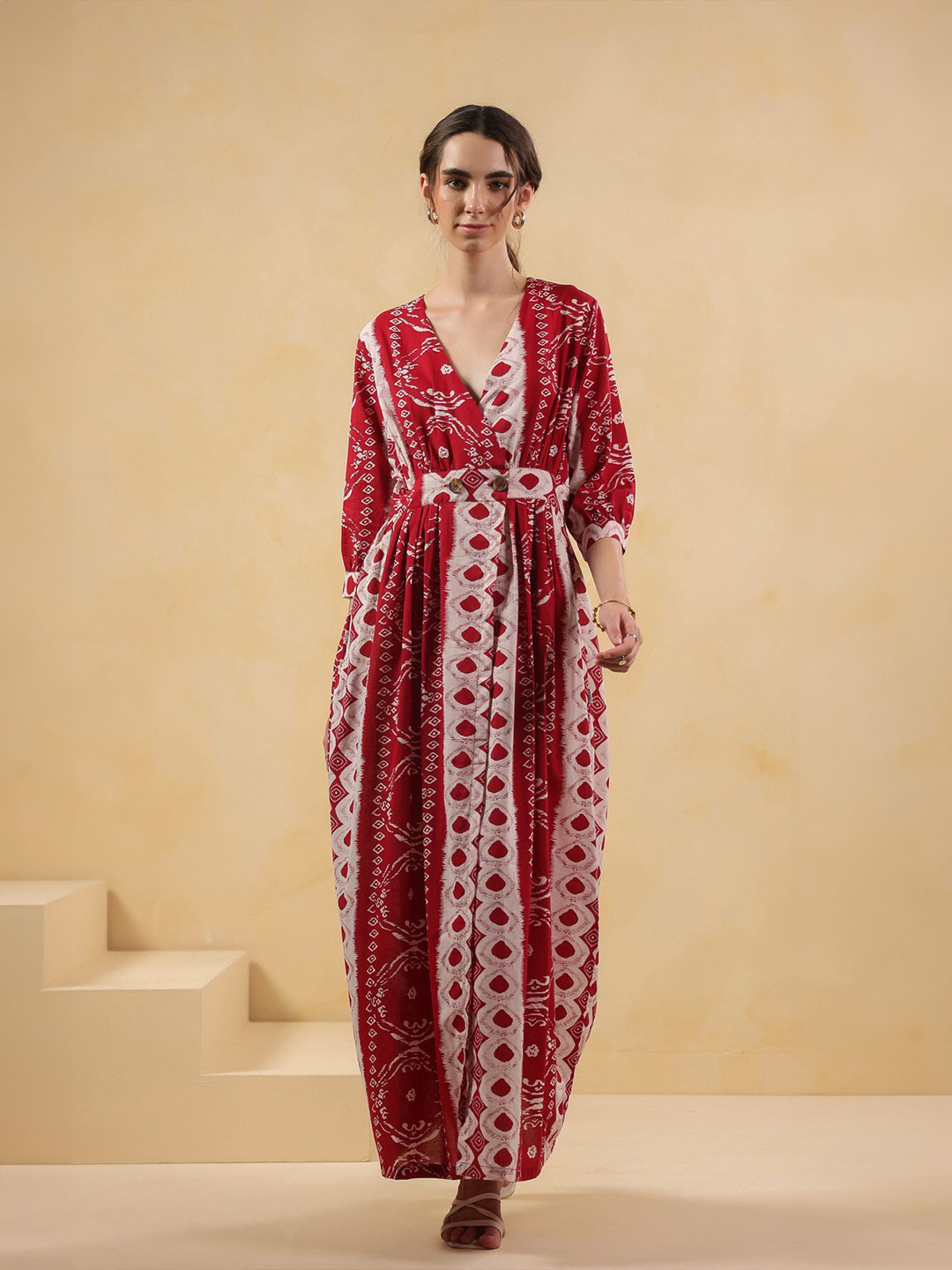 JISORA Women's Red Cotton Wrap Dress
