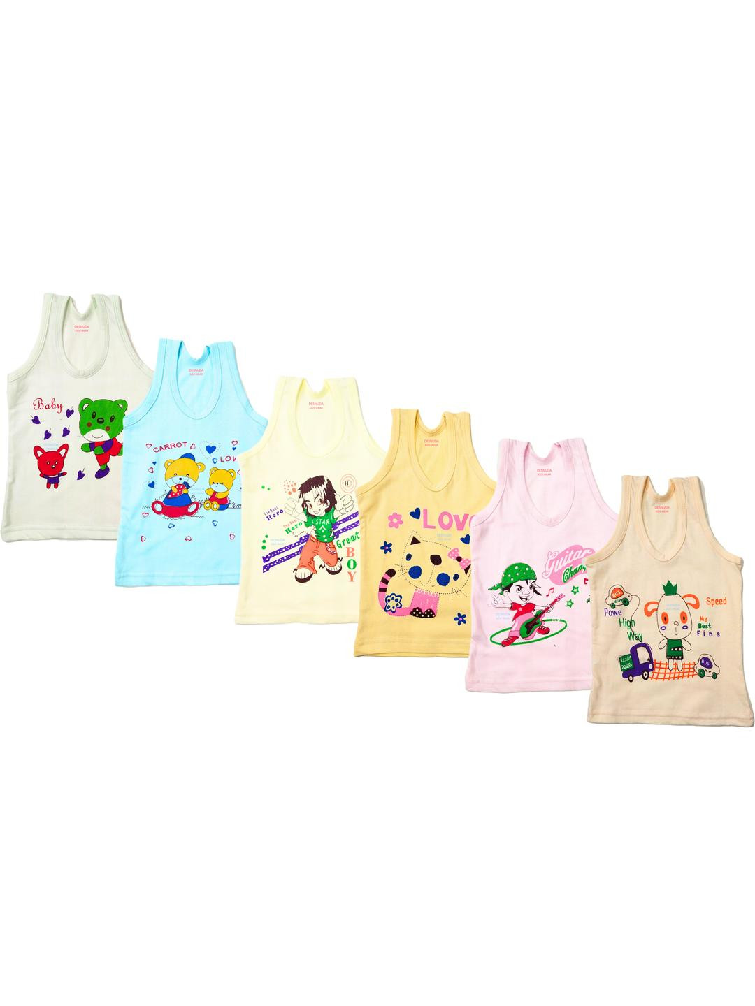 DESNUDA Kids Unisex Pack of 6 Printed Inner Vest
