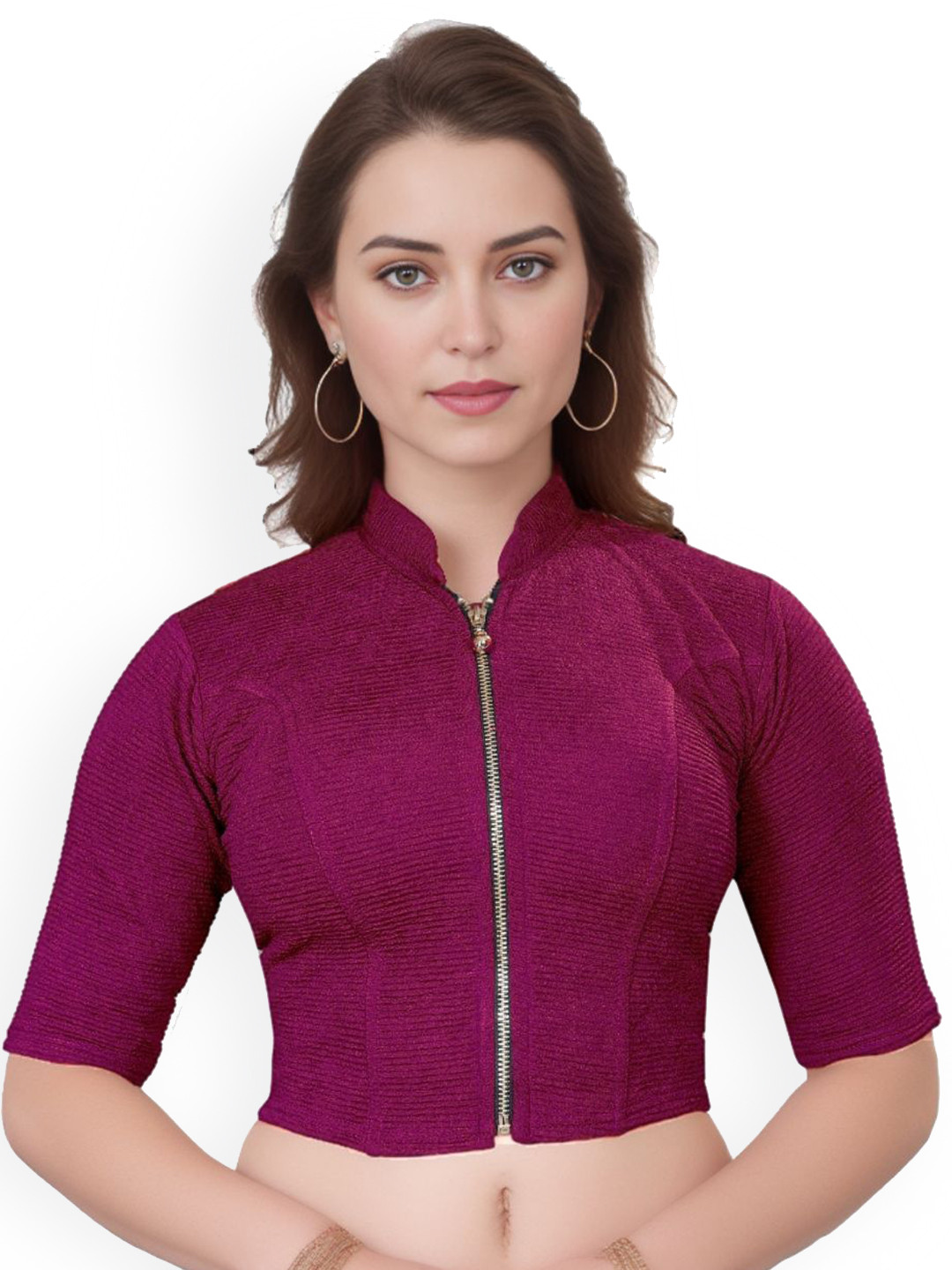 SS Sanket Synthetics Mandarin Collar Full Zip Saree Blouse