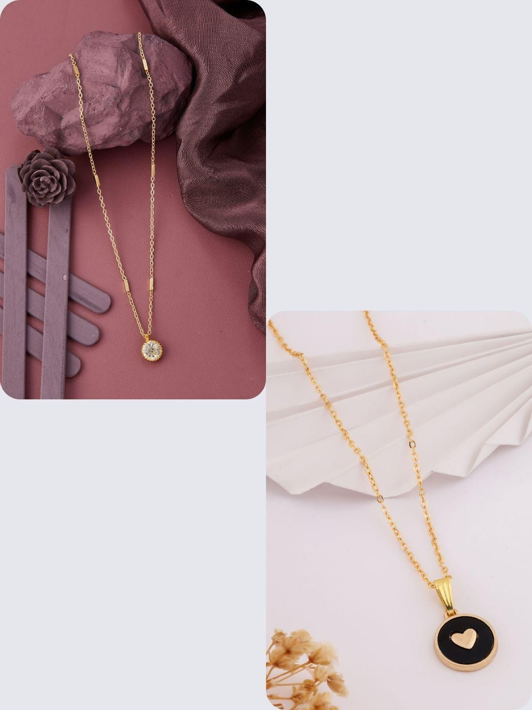 DressBerry 2-Piece Gold-Plated Circular Pendant Chain Necklace