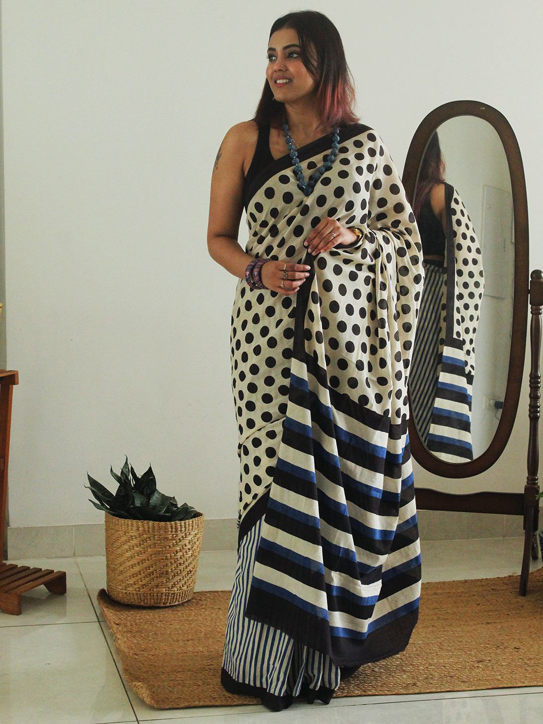 Weaves of Tradition Polka Dot Pure Cotton Dabu Saree