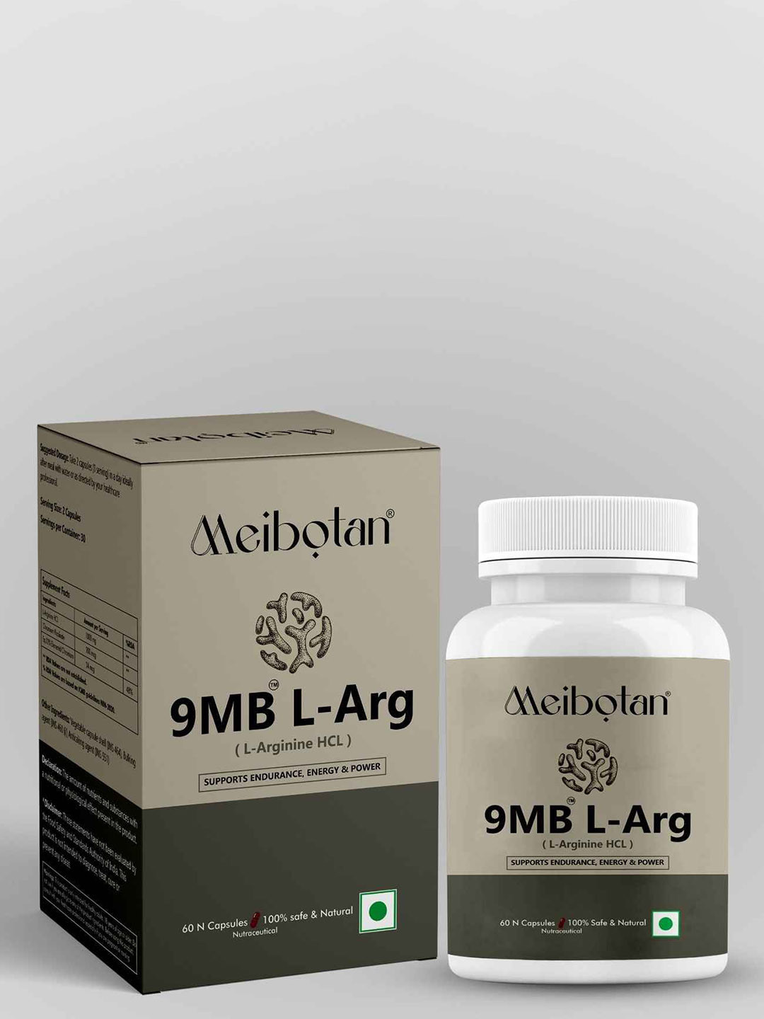Meibotan 9MB L-Arg (L-Arginine HCL) Energy Power Capsules - 60 Capsules