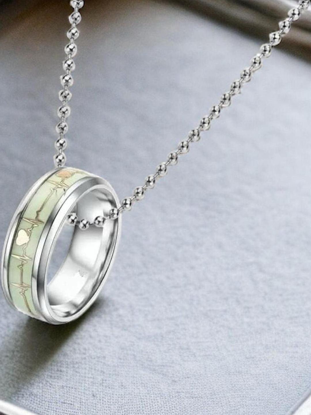 19TH JULY JEWELS Unisex Silver-Plated Radium Ring Pendant Chain
