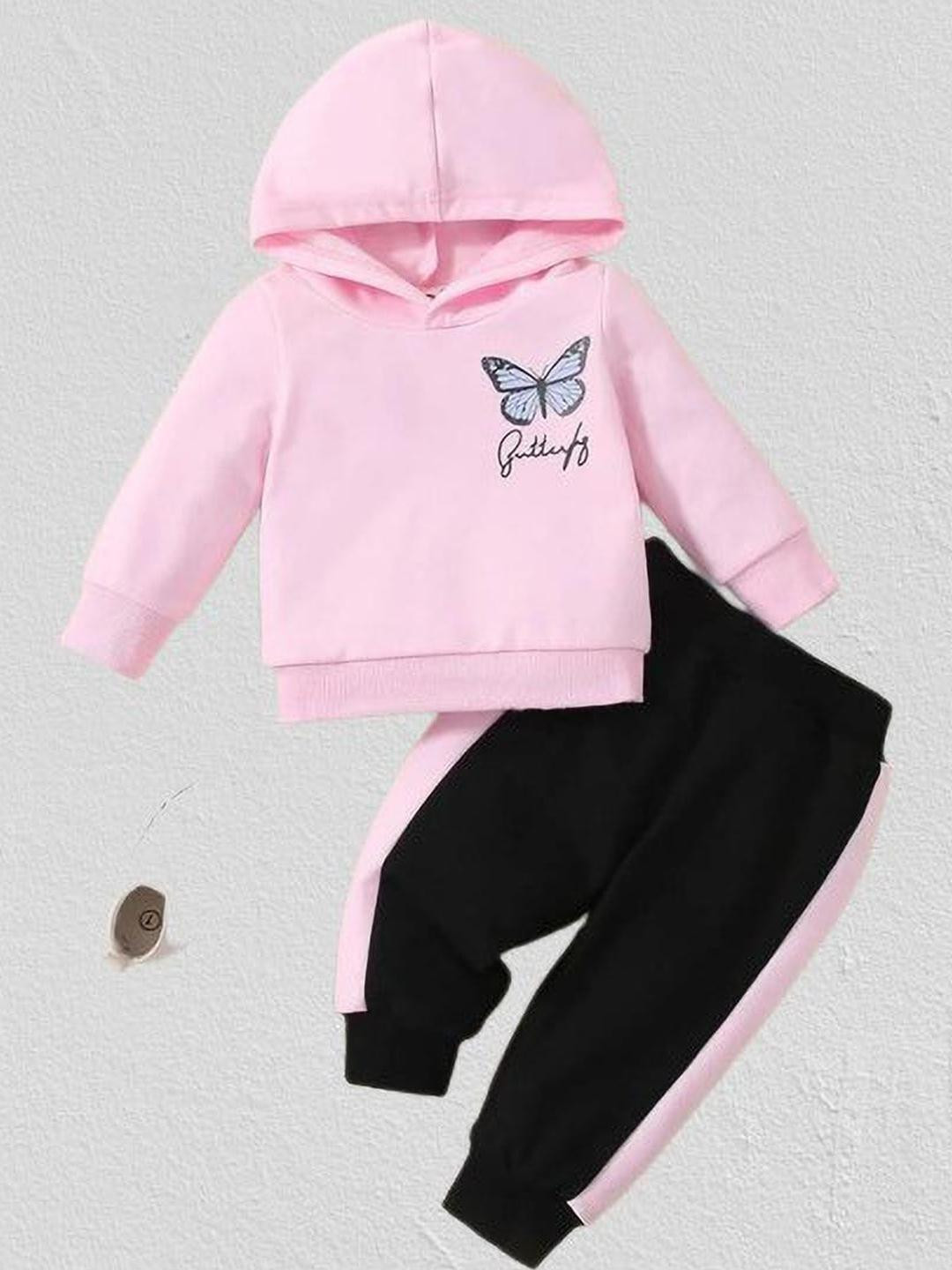 Kwikk Girls Printed Hooded T-shirt with Trouser