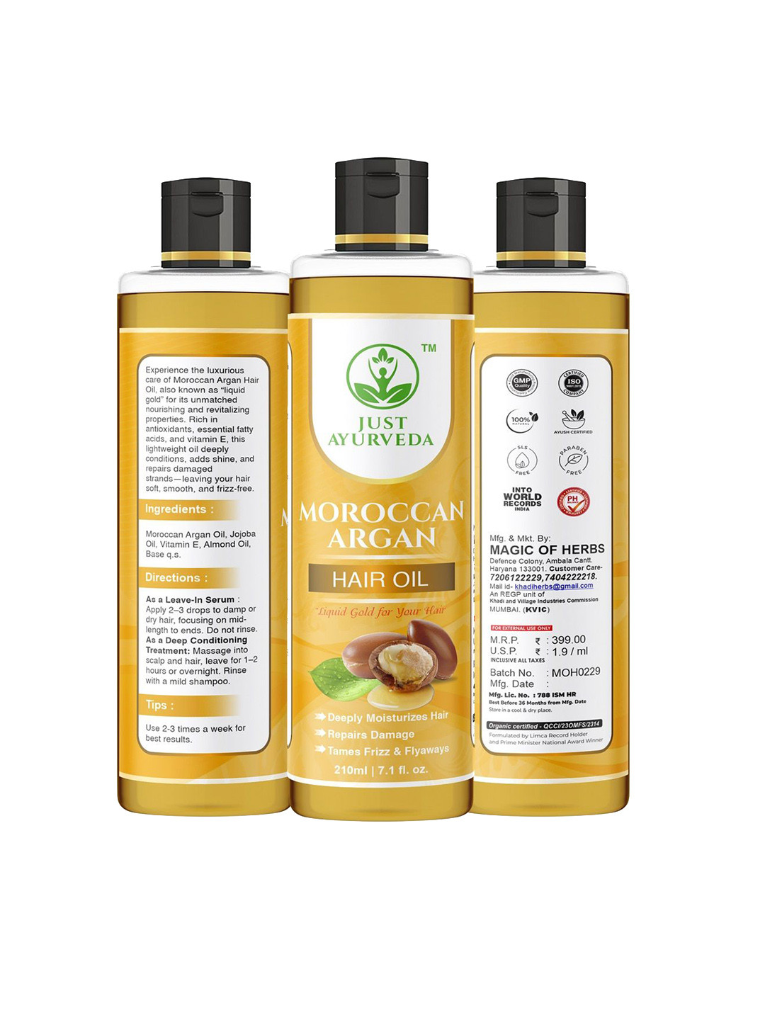 JUST AYURVEDA Moroccan Argan Oil Hair - 210 ml