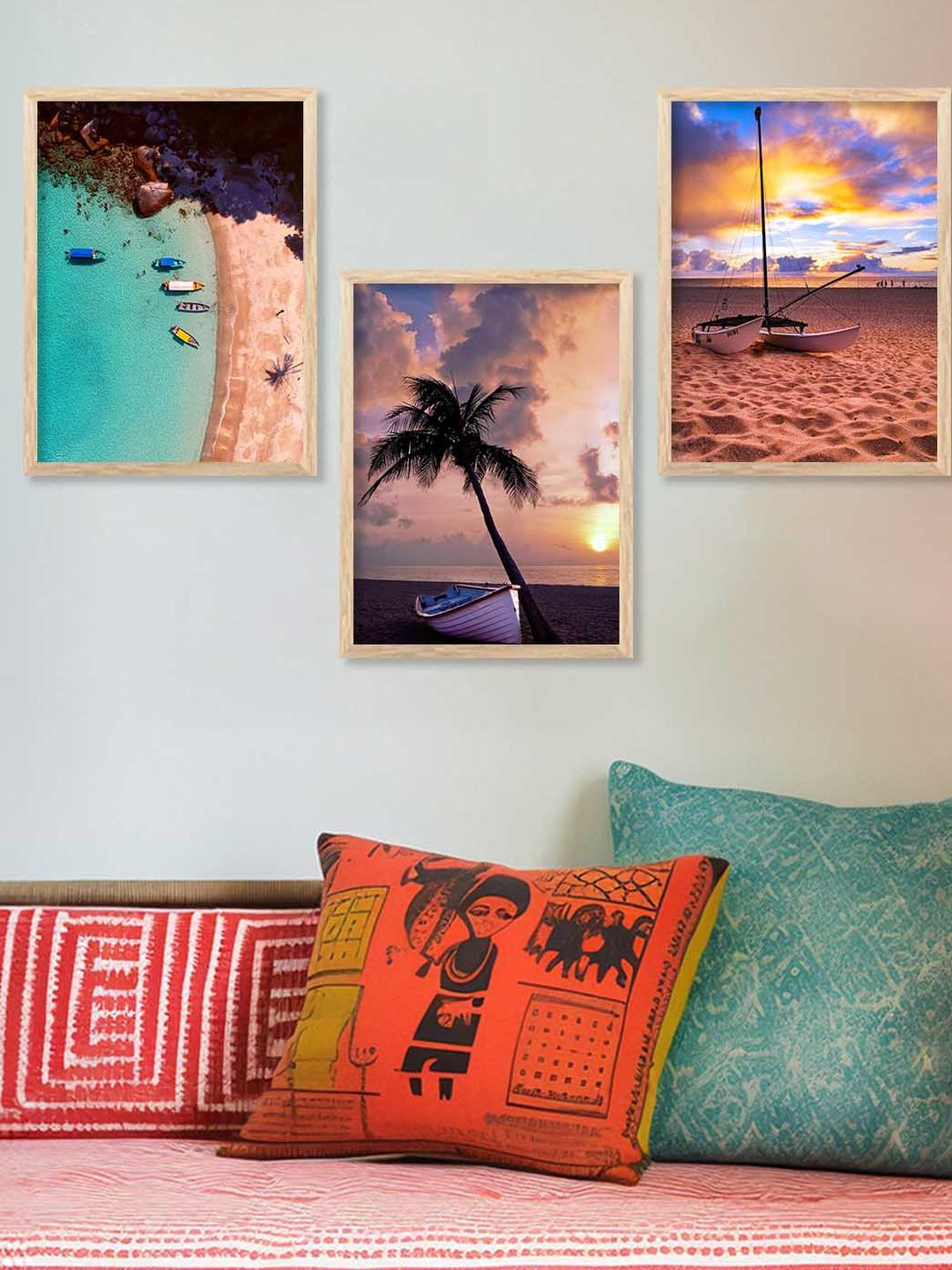 WALLLANE Set of 3 Wood Costal Wall Paintings