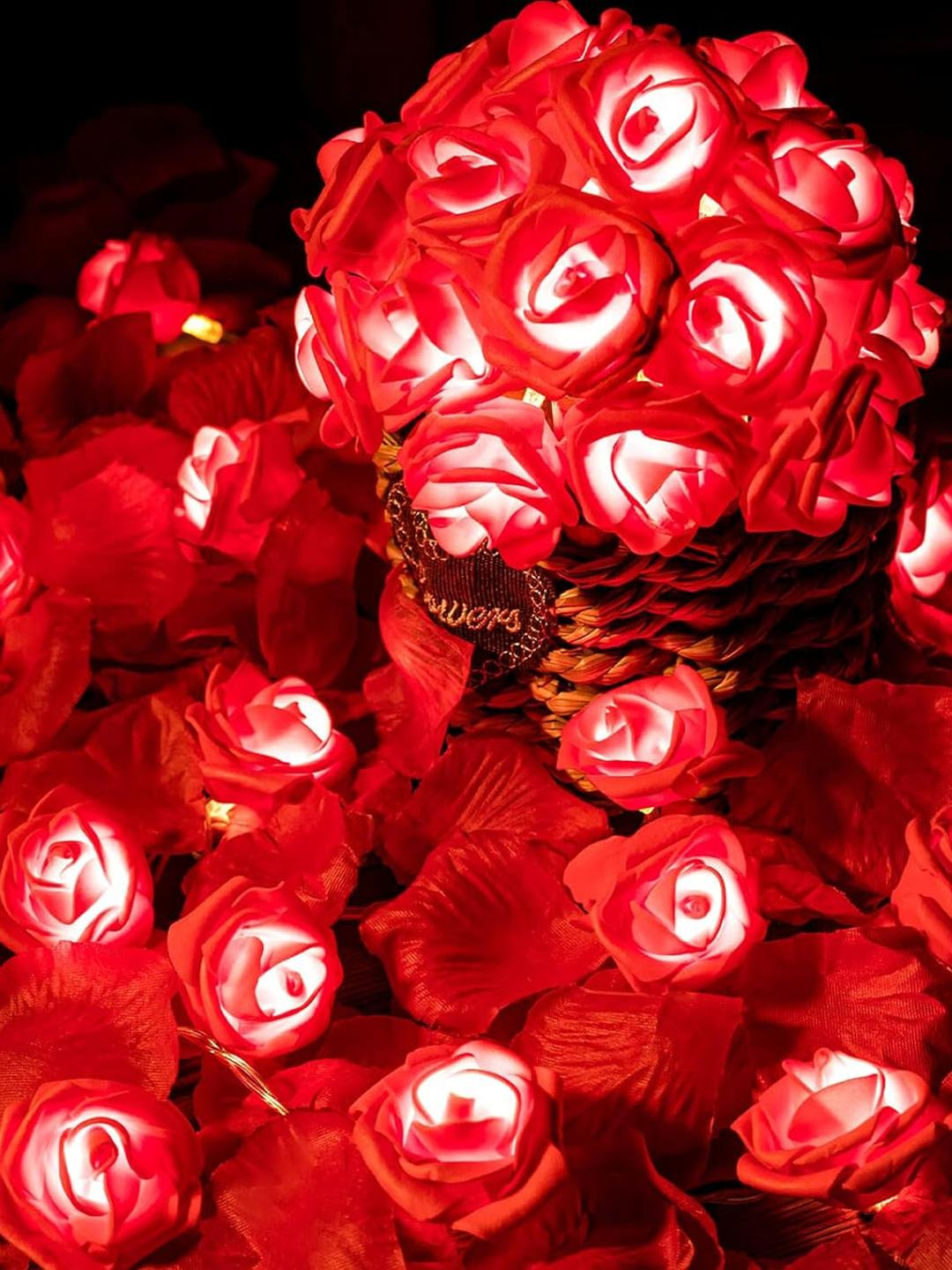 Decorcity Red Rose Flower String Ceiling Lamp