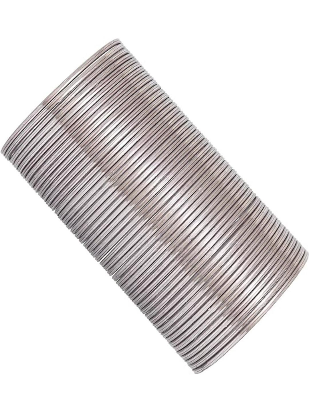 Guddan Set of 48 Silver Glossy Metal Bangles